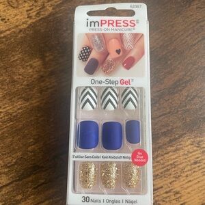 imPRESS One-Step Gel Press-On Manicure - Blue, Black, White & Gold Glitter